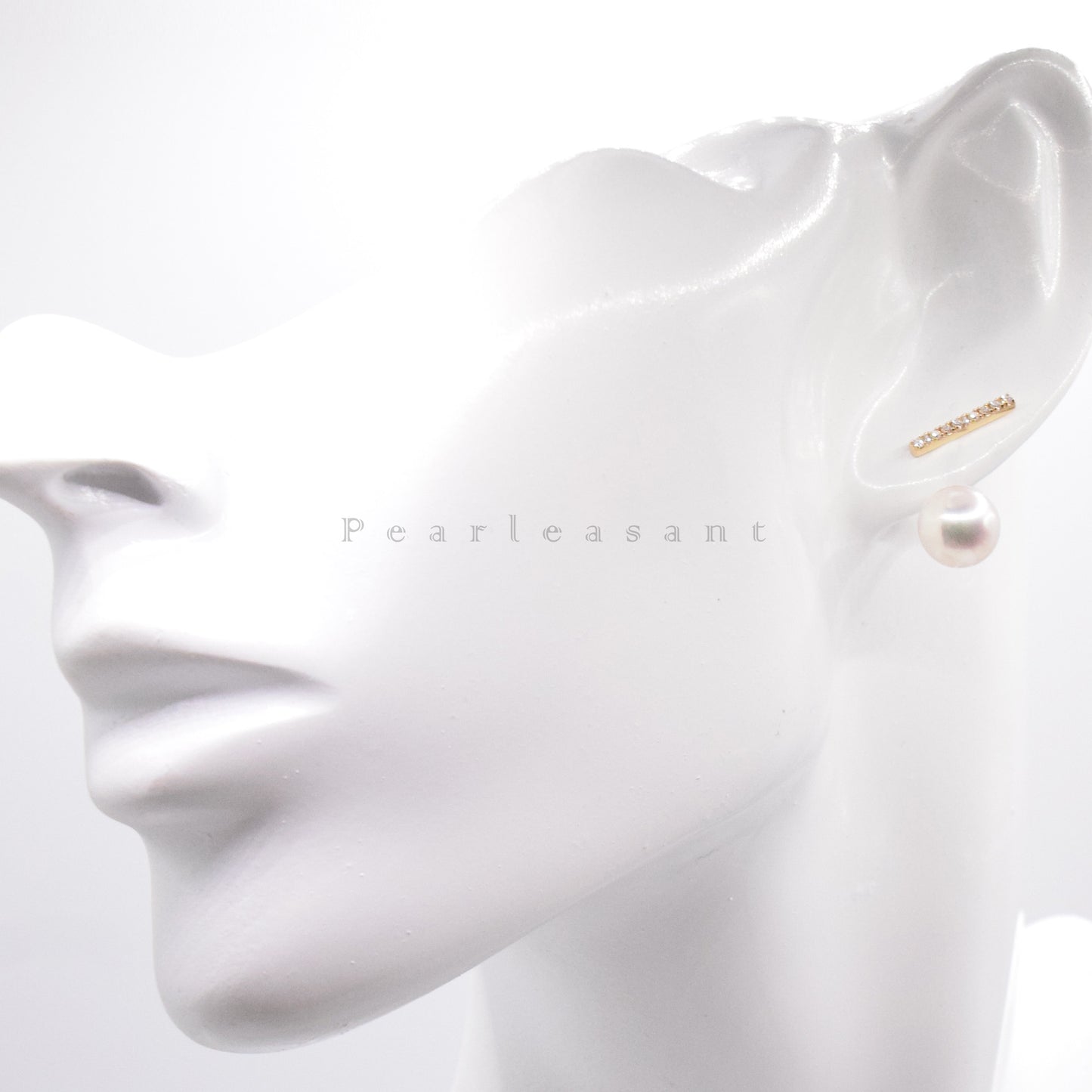 Hanadama Grade 8.0-9.0mm White Akoya Pearl Detachable Diamond Bar Earrings with Certificate