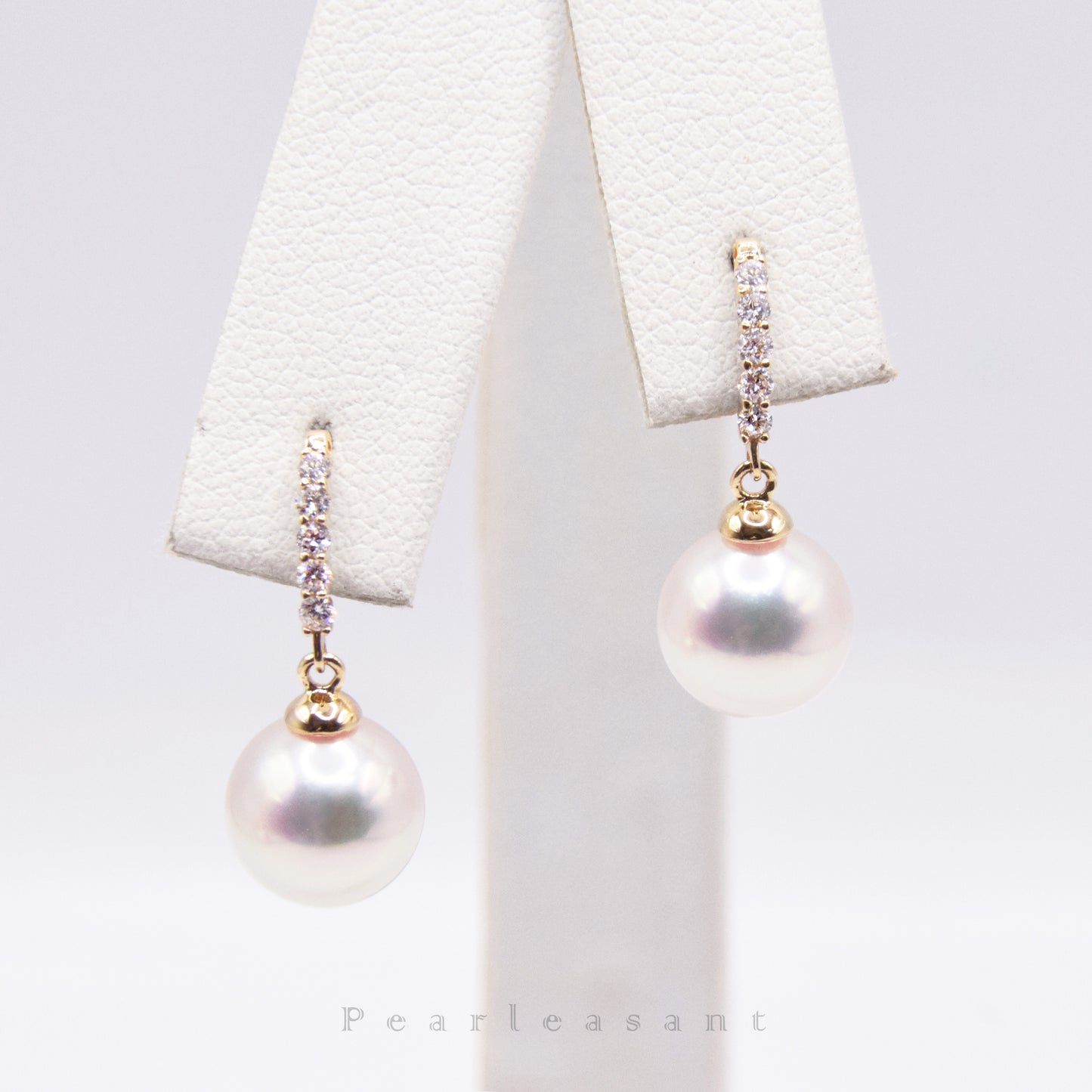 Hanadama Grade 8.0-9.0mm White Akoya Pearl Diamond Arc Earrings with Certificate