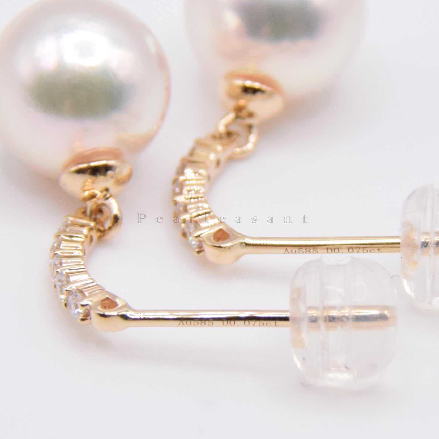 Hanadama Grade 8.0-9.0mm White Akoya Pearl Diamond Arc Earrings with Certificate