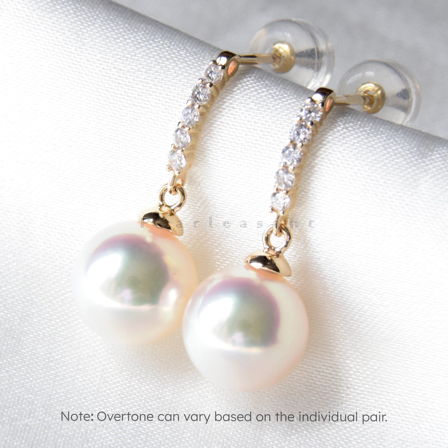 Hanadama Grade 8.0-9.0mm White Akoya Pearl Diamond Arc Earrings with Certificate