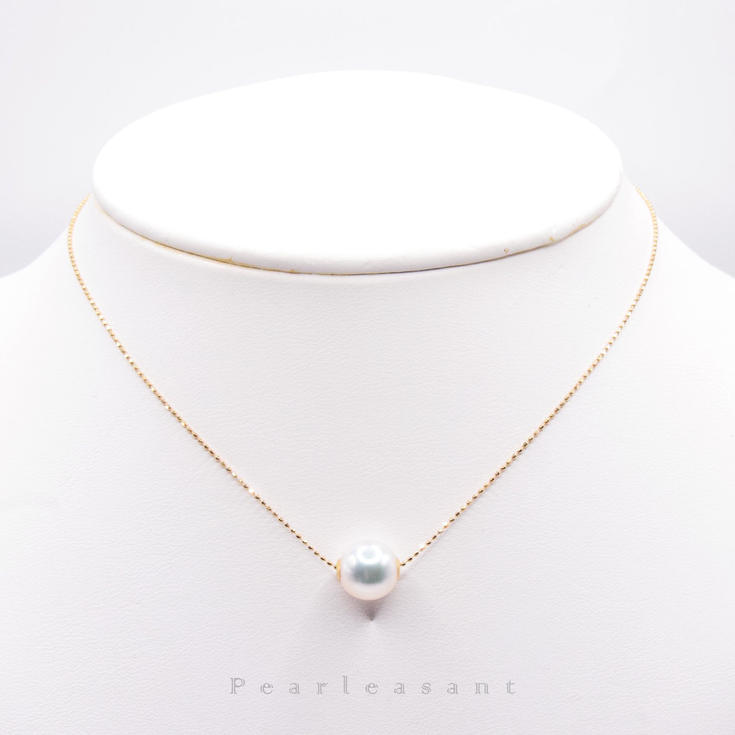 Hanadama Grade 9.0-9.5mm White Akoya Pearl Diamond Floating Pendant with Chain