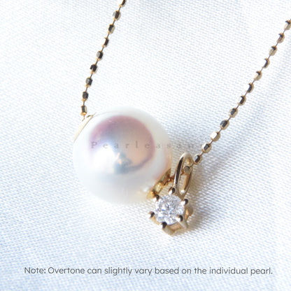 Hanadama Grade 8.5-9.0mm White Akoya Pearl Diamond Floating Pendant