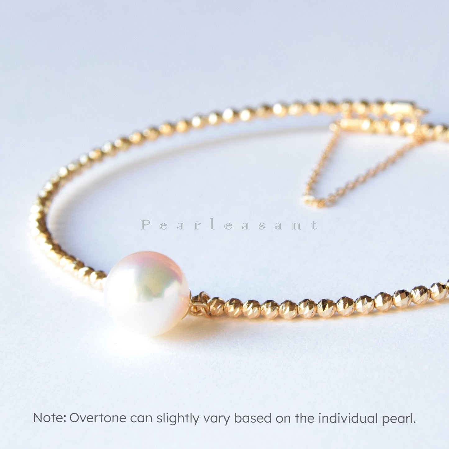 Hanadama Grade 8.0-8.5mm White Akoya Pearl Golden Bead Bangle with Certificate