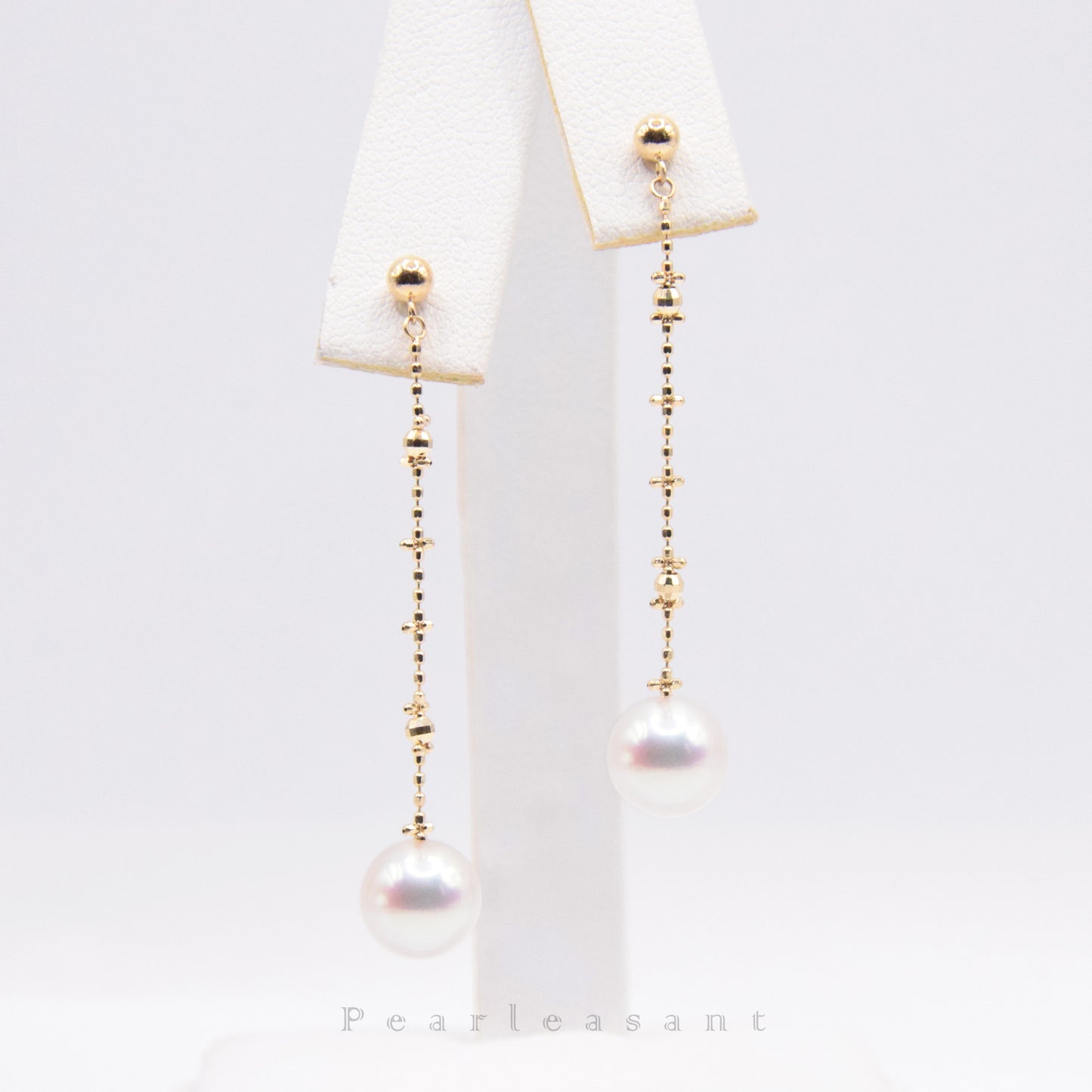 Hanadama Grade 7.5-8.0mm White Akoya Pearl Cross Chain Thread Earrings with Certificate