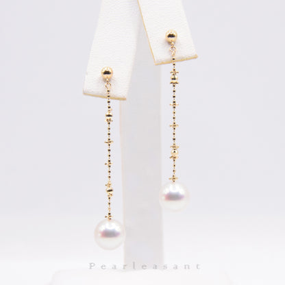 Hanadama Grade 7.5-8.0mm White Akoya Pearl Cross Chain Thread Earrings with Certificate