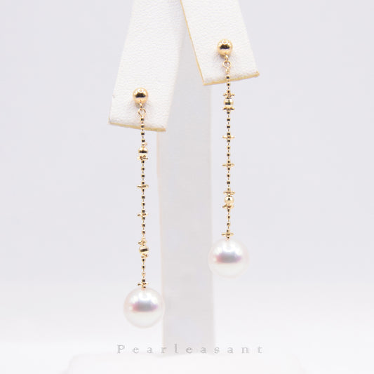 Hanadama Grade 7.5-8.0mm White Akoya Pearl Cross Chain Thread Earrings with Certificate