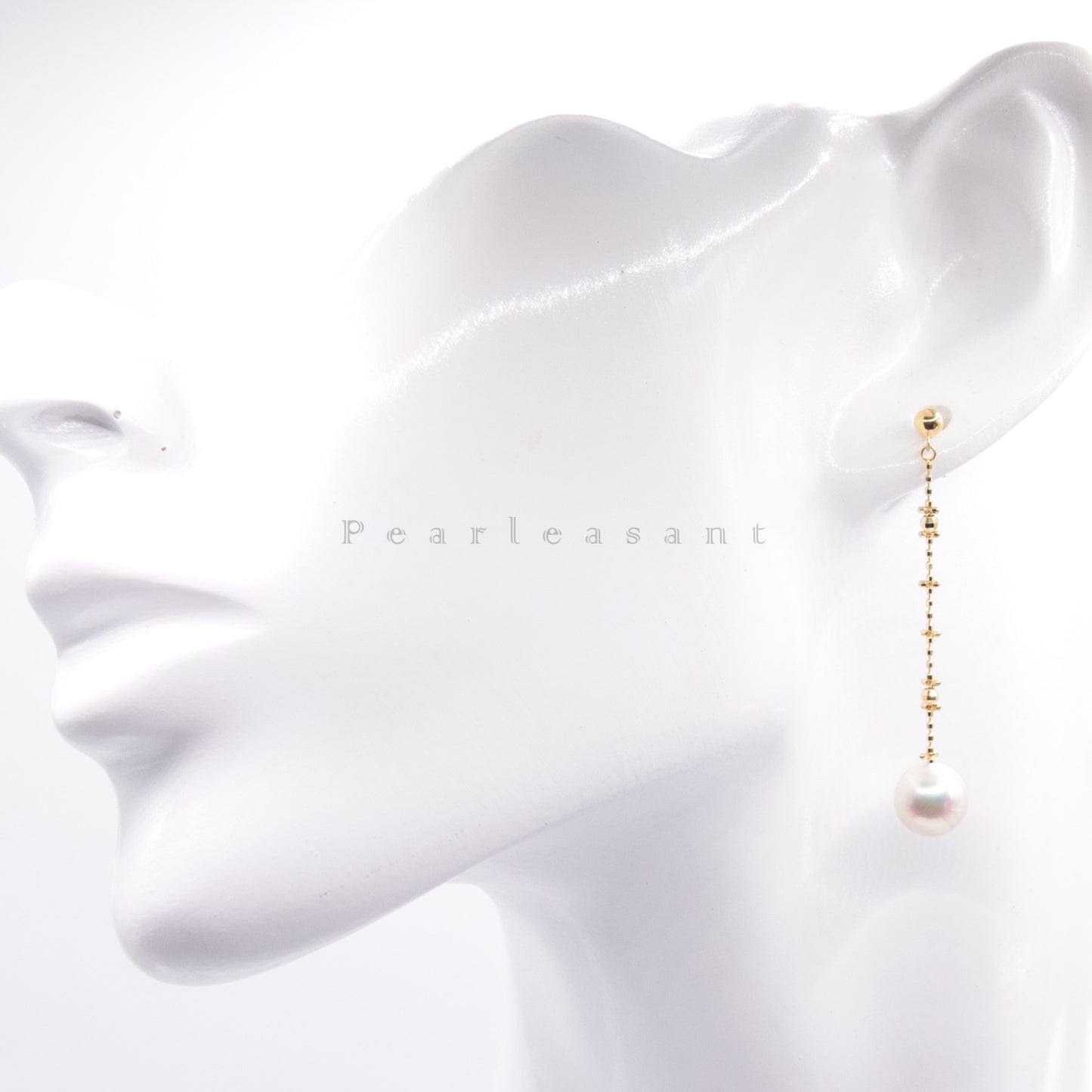 Hanadama Grade 7.5-8.0mm White Akoya Pearl Cross Chain Thread Earrings with Certificate