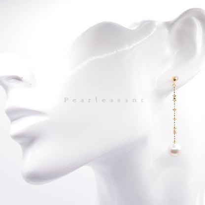 Hanadama Grade 7.5-8.0mm White Akoya Pearl Cross Chain Thread Earrings with Certificate