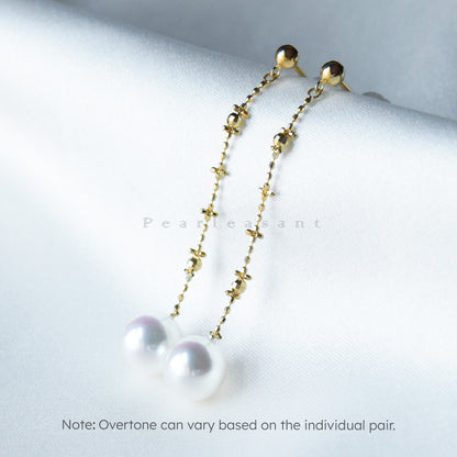 Hanadama Grade 7.5-8.0mm White Akoya Pearl Cross Chain Thread Earrings with Certificate