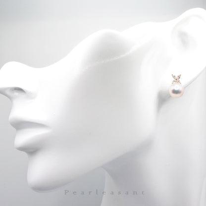 Hanadama Grade 8.5-9.0mm White Akoya Pearl Marquise Diamond Clove Earrings with Certificate