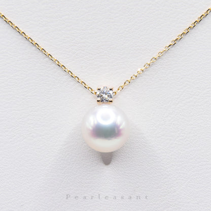 Hanadama Grade 8.0-8.5mm White Akoya Pearl Medium Princess Pendant Chain with Certificate