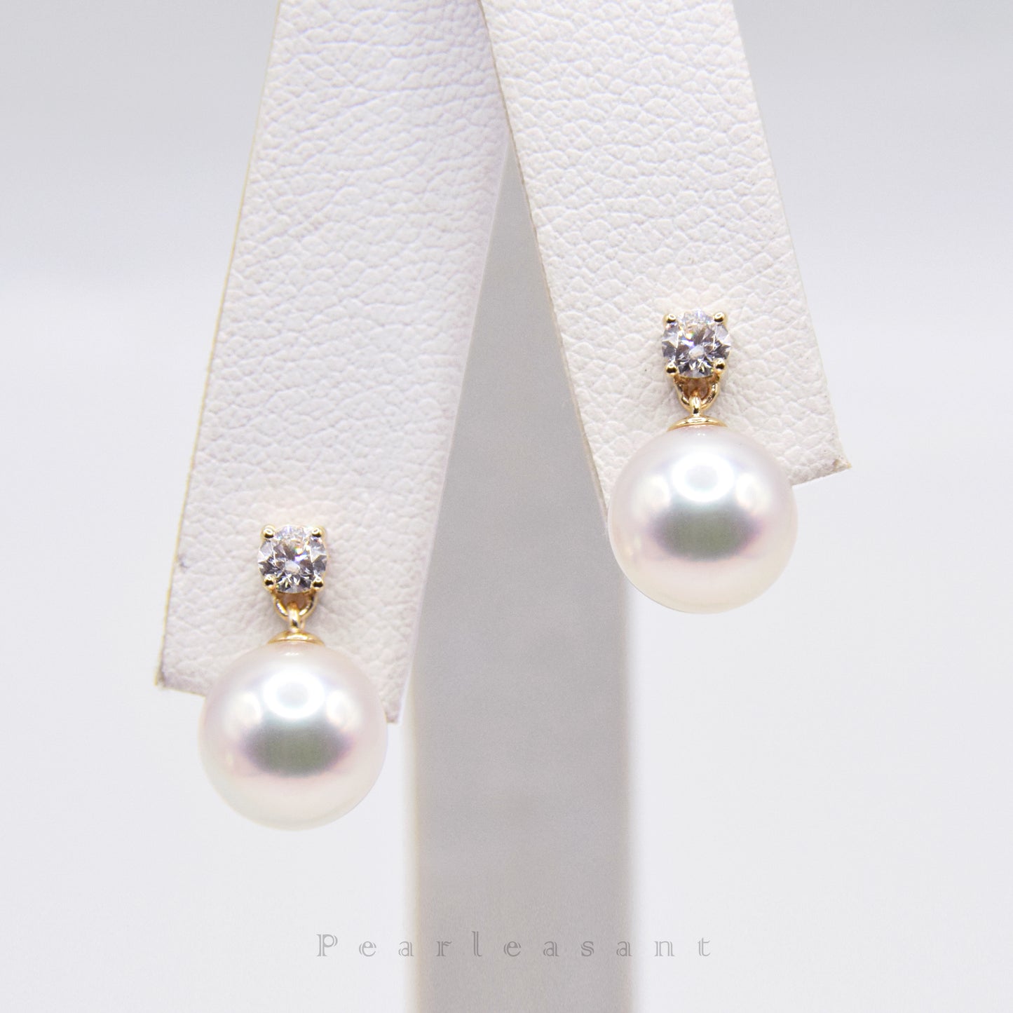 Hanadama Grade 8.0-8.5mm White Akoya Pearl Princess Droplet Earrings with Certificate