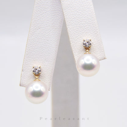 Hanadama Grade 8.0-8.5mm White Akoya Pearl Princess Droplet Earrings with Certificate