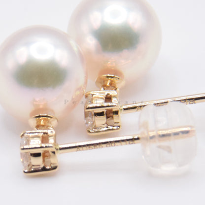 Hanadama Grade 8.0-8.5mm White Akoya Pearl Princess Droplet Earrings with Certificate