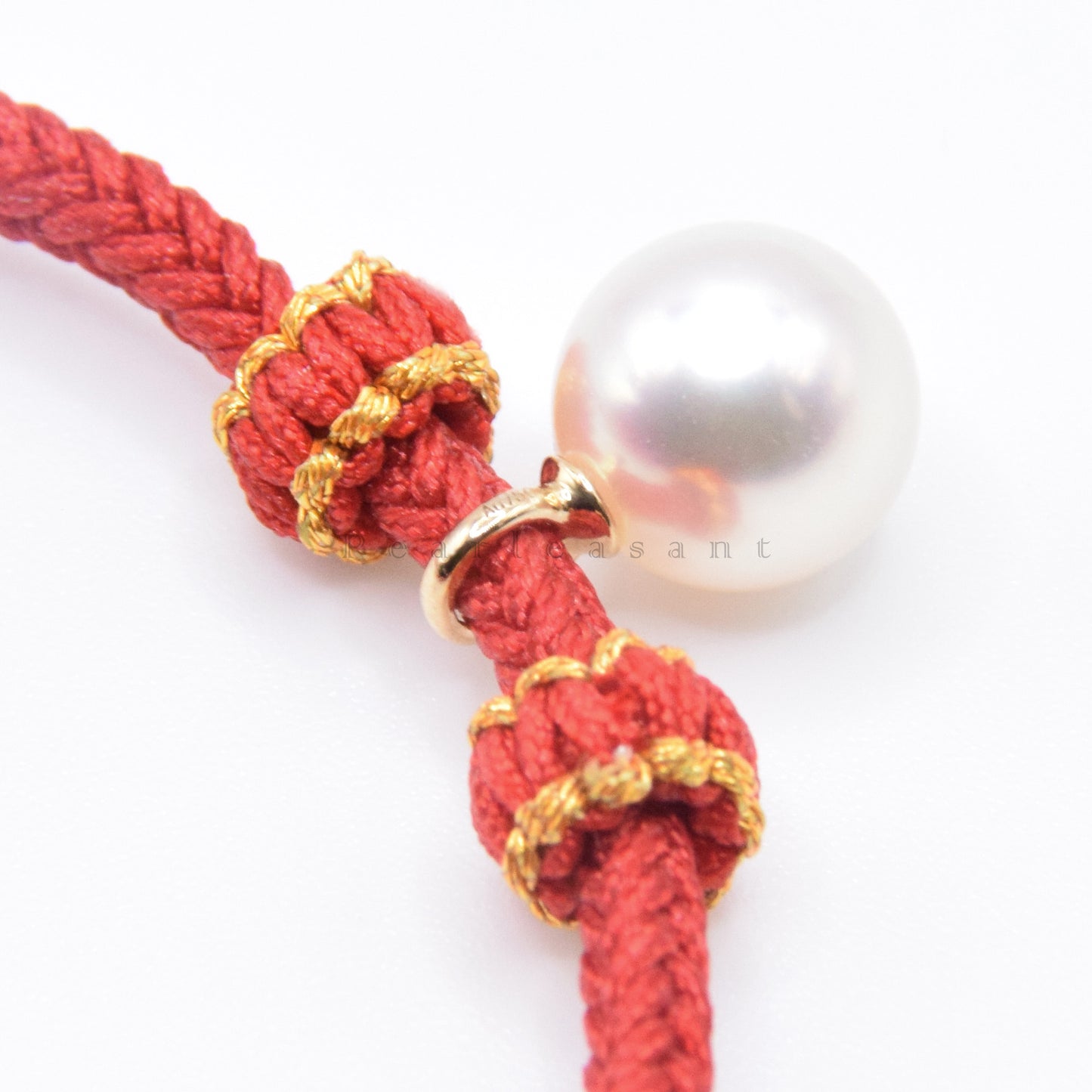 Hanadama Grade 8.5-9.0mm Natural White Akoya Pearl Red Fortune Rope Bracelet with Certificate