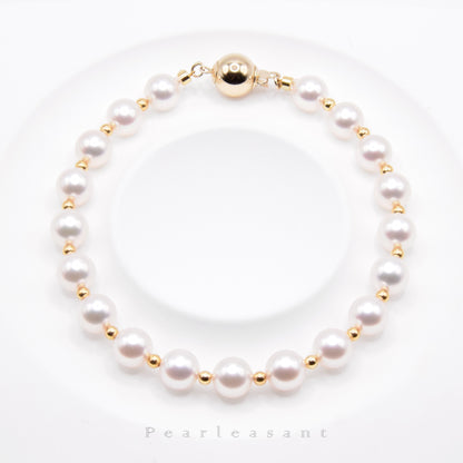 Hanadama Grade 6.5-7.0mm White Akoya Pearls Rhythm Bracelet