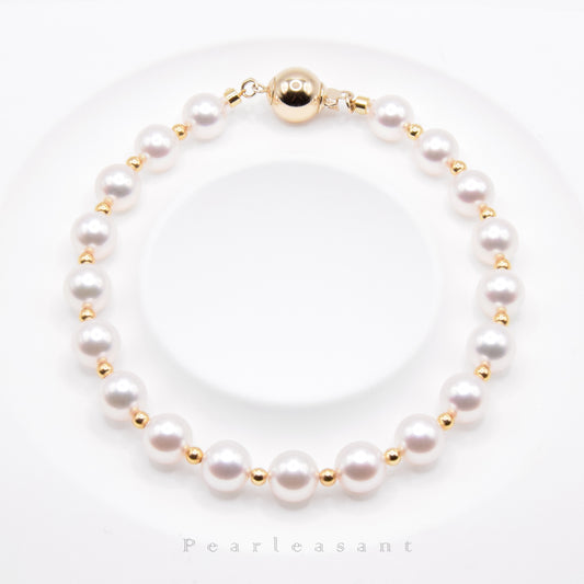 Hanadama Grade 6.5-7.0mm White Akoya Pearls Rhythm Bracelet