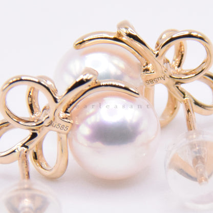 Hanadama Grade Lovely 7.0-7.5mm White Akoya Pearl Ribbon Earrings with Certificate