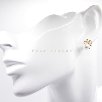 Hanadama Grade Lovely 7.0-7.5mm White Akoya Pearl Ribbon Earrings with Certificate