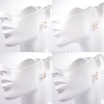 Hanadama Grade 7.5-8.0mm White Akoya Pearl U-shape Earrings with Certificate