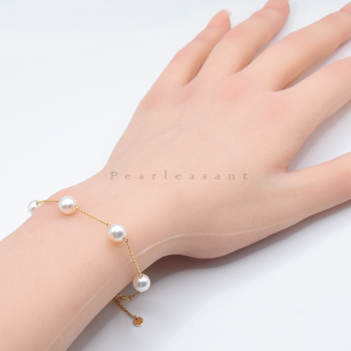 Hanadama Grade Five 6.5-7.0mm White Akoya Pearls Adjustable Station Bracelet