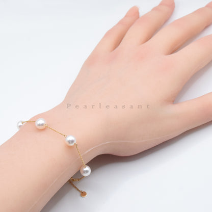Hanadama Grade Five 6.5-7.0mm White Akoya Pearls Adjustable Station Bracelet