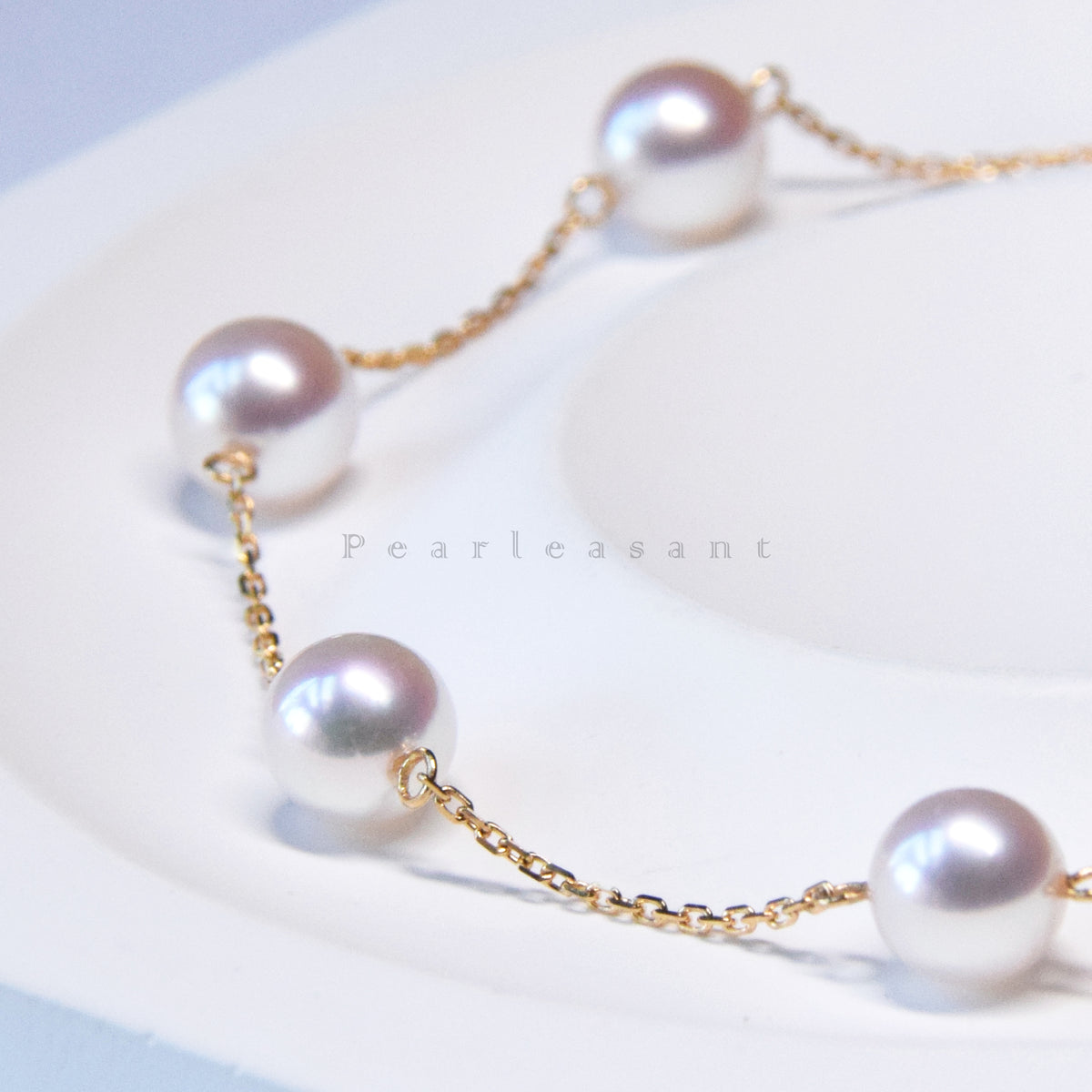 Hanadama Grade Five 6.5-7.0mm White Akoya Pearls Adjustable Station Bracelet