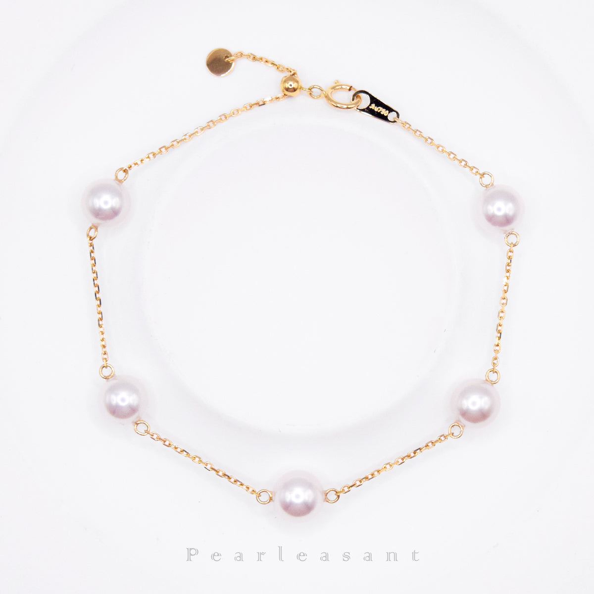 Hanadama Grade Five 6.5-7.0mm White Akoya Pearls Adjustable Station Bracelet