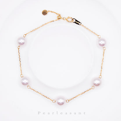 Hanadama Grade Five 6.5-7.0mm White Akoya Pearls Adjustable Station Bracelet