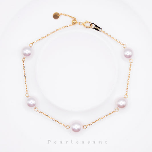 Hanadama Grade Five 6.5-7.0mm White Akoya Pearls Adjustable Station Bracelet
