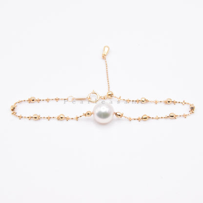 Hanadama Grade 8.5-9.0mm Natural White Akoya Pearl Adjustable Cross Chain Bracelet