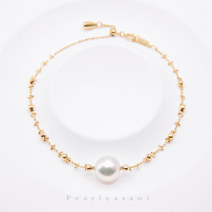 Hanadama Grade 8.5-9.0mm Natural White Akoya Pearl Adjustable Cross Chain Bracelet