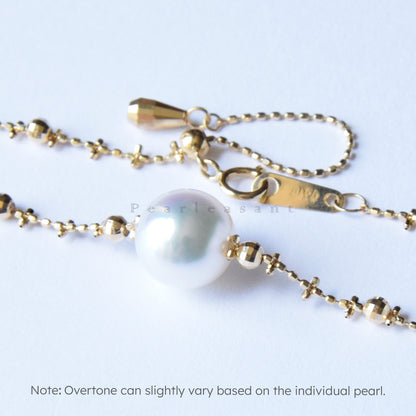 Hanadama Grade 8.5-9.0mm Natural White Akoya Pearl Adjustable Cross Chain Bracelet