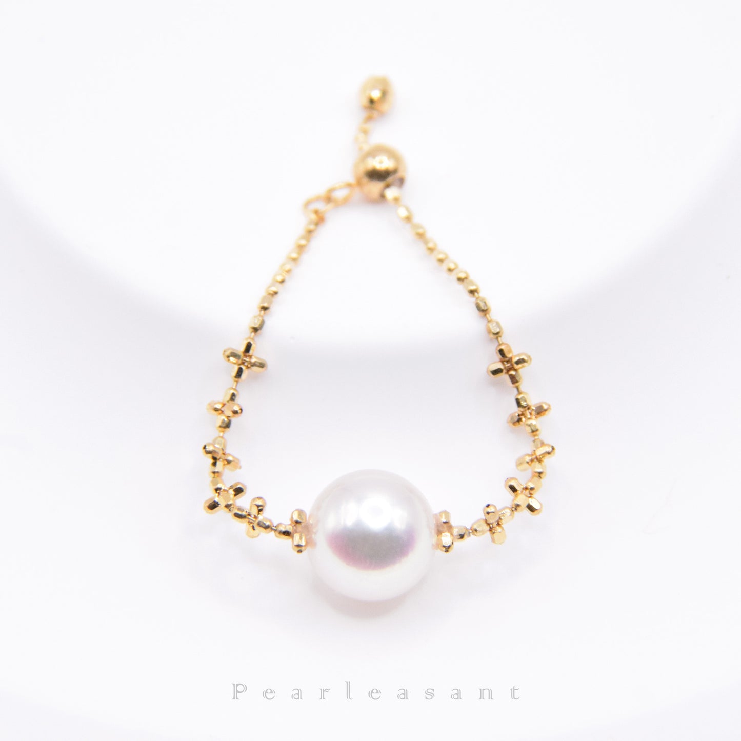 Hanadama Grade Super Luster 6.5-7.0mm White Akoya Pearl Adjustable Cross Chain Ring