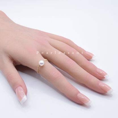 Hanadama Grade Super Luster 6.5-7.0mm White Akoya Pearl Adjustable Cross Chain Ring