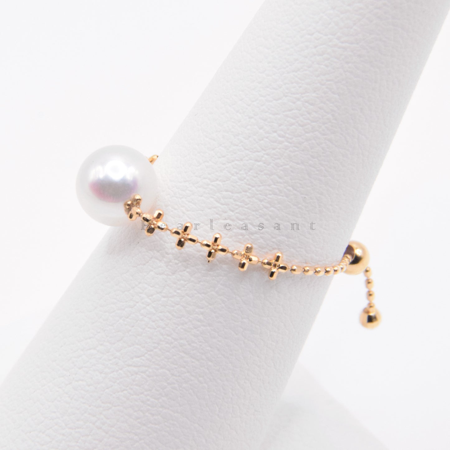 Hanadama Grade Super Luster 6.5-7.0mm White Akoya Pearl Adjustable Cross Chain Ring