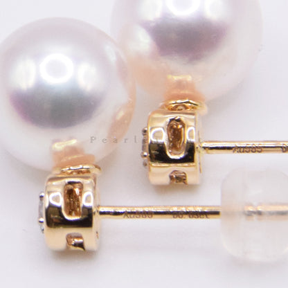 Hanadama Grade 8.5-9.0mm White Akoya Pearl Bubble Earrings with Certificate