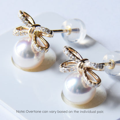 Hanadama Grade 7.0-8.0mm White Akoya Pearl Celestia Twin Bowtie Earrings with Certificate