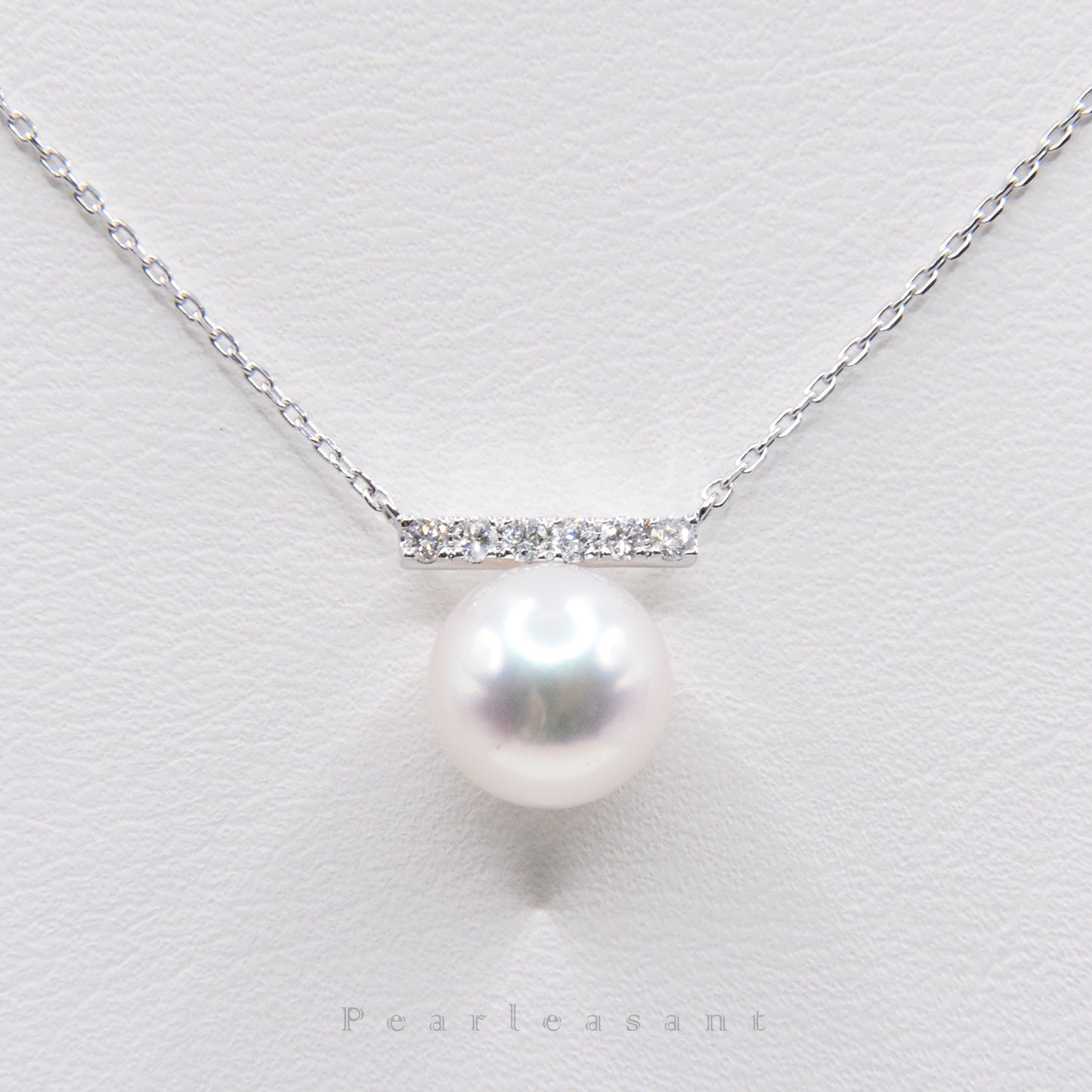 Hanadama Grade 8.0-8.5mm White Akoya Pearl Diamond Bar Pendant with Certificate