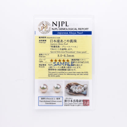 Hanadama Grade 8.0-8.5mm White Akoya Pearl Starlight Earrings with Certificate
