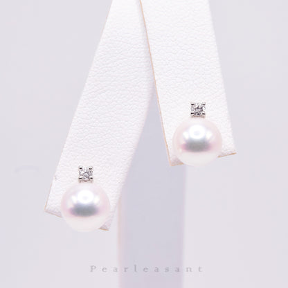 Hanadama Grade 7.5-8.0mm Natural White Akoya Pearl Mini Princess Earrings with Certificate