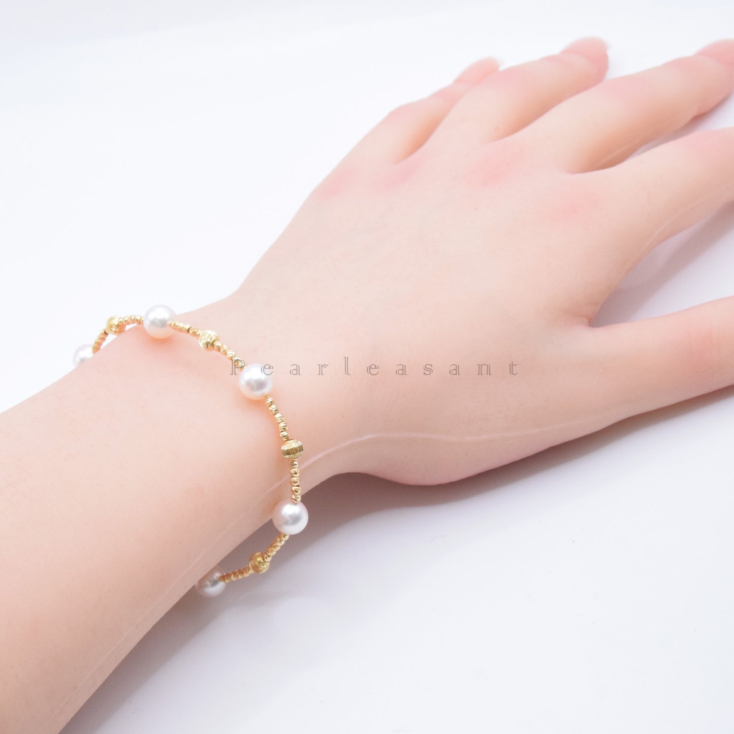 Hanadama Grade Five 6.5-7.0mm White Akoya Pearls Station Bracelet