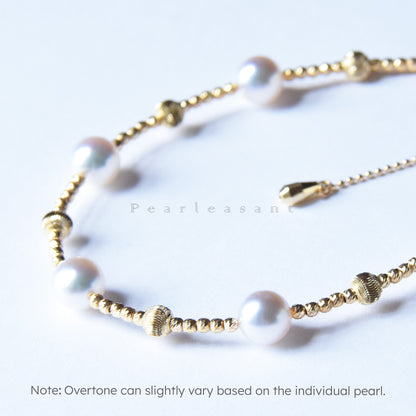 Hanadama Grade Five 6.5-7.0mm White Akoya Pearls Station Bracelet