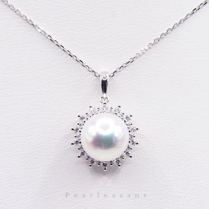 Hanadama Grade 8.5-9.0mm White Akoya Pearl Sunflower Pendant with Certificate
