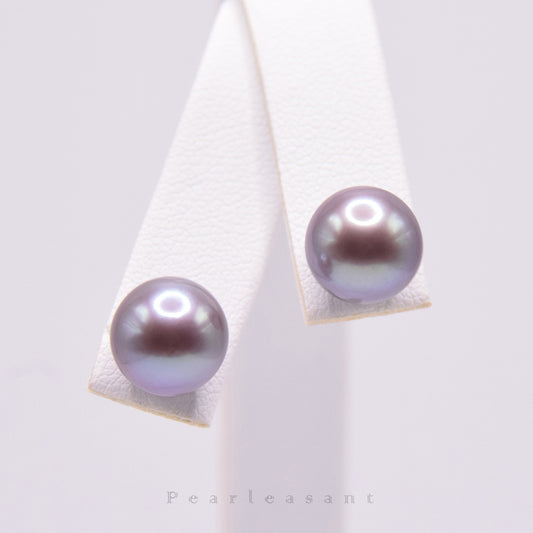 Mirror-like Surface 5A Grade 9.5-10.5mm Natural Purple Freshwater Edison Pearl Earring Studs