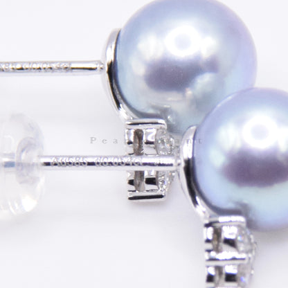 Sale Final - 5-star Grade Madama Blue Rose Color 7.5-8.0mm Akoya Pearl Trio Diamond Earrings