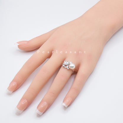 Sale Final - Boutique 8.0-8.5mm White Akoya Pearl Bouquet Silver Ring