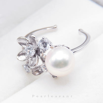 Sale Final - Boutique 8.0-8.5mm White Akoya Pearl Bouquet Silver Ring