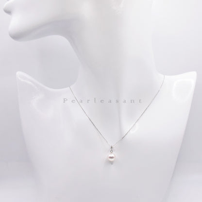 Sale Final - Super Luster 8.0-8.5mm Menta Rose Akoya Pearl Starlight Droplet Pendant with Chain