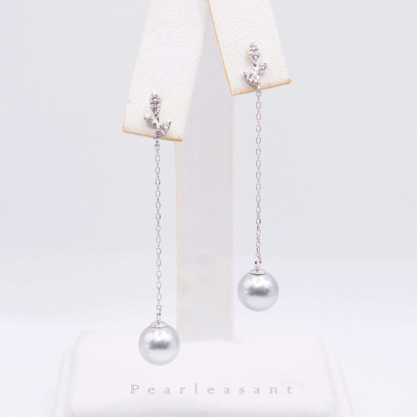 Sale Final - Madama Color 5-star Grade 7.5-8.0mm Silver Akoya Pearl Leaf Thread Earrings with Certificate